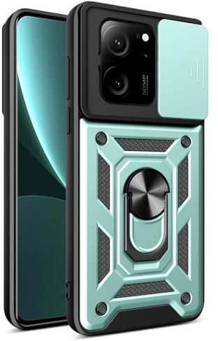 YSONCHAN Funda para Xiaomi Mi 13T 5G/Xiaomi 13T Pro 5G, Carcasa Protectora con Lente Cover, Funda Anticaída con Anillo Magnético y Soporte, Carcasa Bumper. Verde
