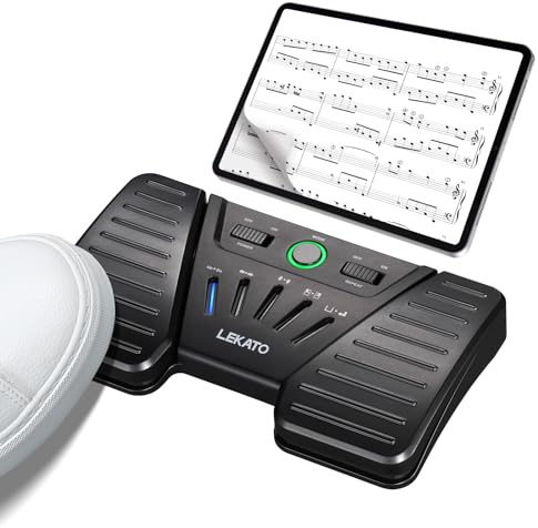 LEKATO Bluetooth Page Turning Pedal, Wireless Page Turner, Rechargeable Footswitch for Phone, Tablets, Portable Foot Pedal for Playing Instruments or Prompting