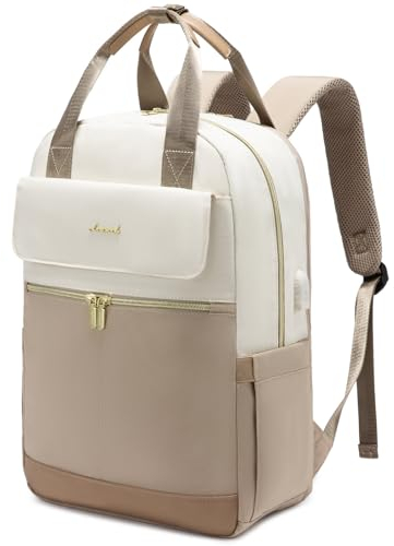 LOVEVOOK Rucksack Damen, 15,6 Zoll Laptop Schulrucksack Teenager Mädchen mit Laptopfach, Wasserdicht Reiserucksack Arbeitstasche Daypack, Schultasche Backpack Women Elegant für Uni Reise Büro, Beige