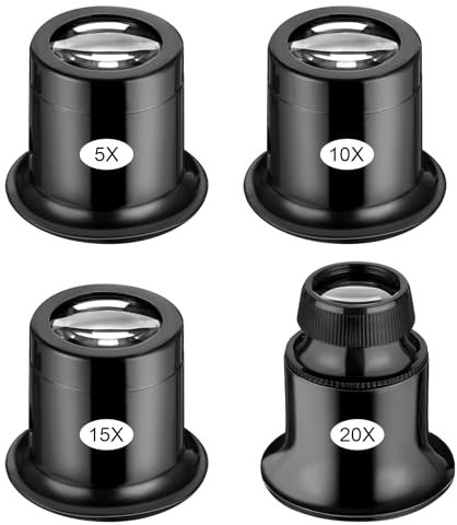Dimeho 4 Stück Juwelierlupe Tragbare Handlupe Monokularlupe Kuppeloptik Linsenlupen Vergrößerungsglas Augenschlaufen für Schmuck Antiquitäten Edelsteine Diamantstempel Lesen Zeitungen Uhrenreparatur
