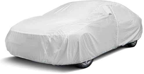 Season Guard HYVEK™ Car Cover for Sedan up to 228, Waterproof All-Weather Outdoor Cover with Cotton Lining, Breathable Vents & Door Zipper, UV Protection, White