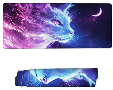 Gaming Mauspad XXL 900x300x3mm,Mauspad Katze Mousepad,Schreibtischunterlage Mond Mousepad Wasserdicht,rutschfeste Gummibasis,Verbessert Präzision und Geschwindigkeit,Gaming-Mauspads für PC,RS-780