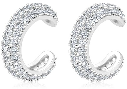 ALEXCRAFT Silver Ear Cuffs For Women Silver Cuff Earring Clip On Earrings Wrap-Around Womens Earrings Chunky Ear Cuff with Zircon Stones Cartilage
