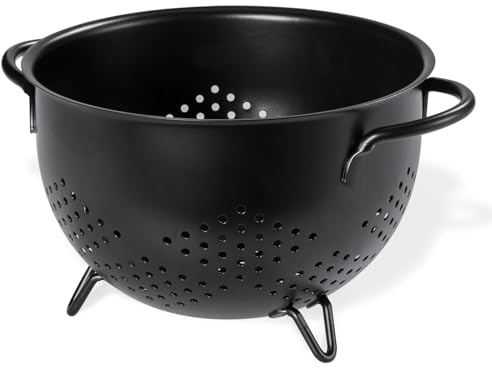beifeier Passoire Cuisine en Métal avec Poignée, 27 x 21 x 13,5 cm, Poudre Sûr Alimentaire Enduite, Grand Passoire Métal pour Pâtes, Légumes et Fruits​ (noir)
