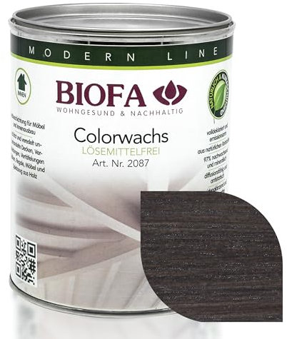 Biofa Colorwachs farbig 20871, 54 Farben, Holzwachs Holzschutz, lösemittelfrei, Holzfarbe Innen (Anthrazit 1L)