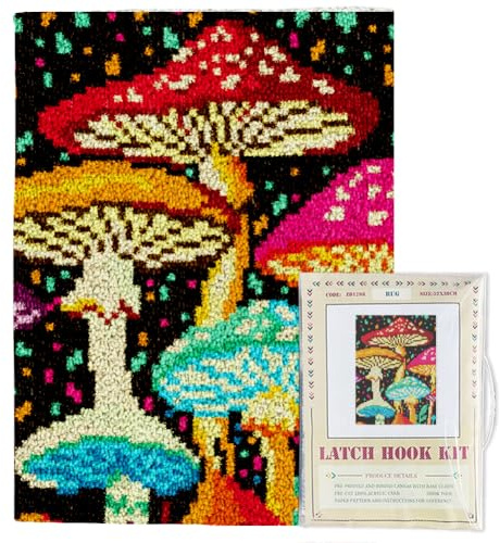 ORIGACH Knüpfteppich Zum Selber knüpfen Mit Pilzmotiv Teppich Aus Farbgeprägtem Gitterstoff Teppich Set Für Erwachsene Heimdekoration Festivalgeschenke 52 x 38cm