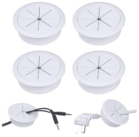 4 Pcs Desk Grommet 60mm Ø Desk Cable Grommet White | Desk Hole Cover Round for Desk Tidy,Organize Office and Home Table Cable,Computer