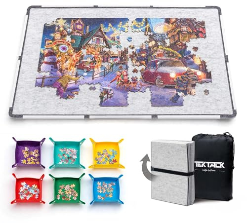 Tektalk Faltbare Puzzle-Board, Filz-Puzzlematte mit Rutschfester Oberfläche und 6 farbigen Sortierbehältern, tragbare Puzzle-Aufbewahrung / -Schutz, für pp bis 1500 Teile