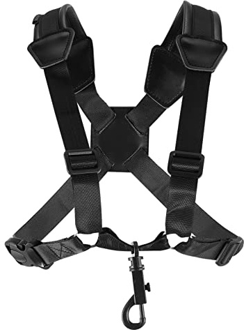 Saxophon Schultergurt für Tenorsaxophon, Verstellbar, Schwarz | Ersatzgurt in Größe M, für Personen von 140 bis 165cm, aus Rindsleder, Pu und Polyester