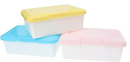 3 Stück Feuchttuchboxen für Babys, Nachfüllbar aus Kunststoff | Leicht und Praktisch zur Aufbewahrung, für Kosmetik und Babyfeuchttücher, Schlichtes Design Zufällige Farbe