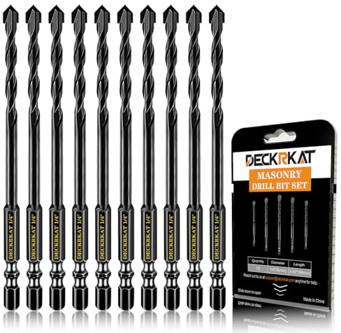DECKRKAT 10-Piece 1/4 Carbide Masonry Drill Bits for Concrete, Brick, Tile - Black Hex Shank Set w/Heavy-Duty Case, Quick Change Fit Drill Driver