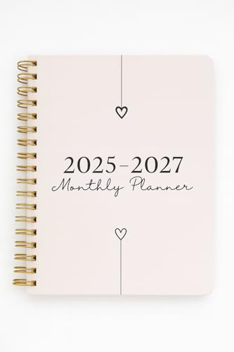 2025-2027 Monthly Planner – 3 Year Spiral Bound Calendar Organizer with Minimalist Design, Hardcover, Monthly Tabs, Notes Section, Long-Term Goal Setting – Beige Cover with Gold Coil