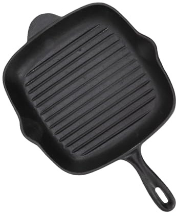 Nikou Sartén de hierro fundido, gran capacidad de 28 cm, sartén cuadrangular para bistec y tocino, diseño de doble salida para cocinar en casa, camping y restaurante