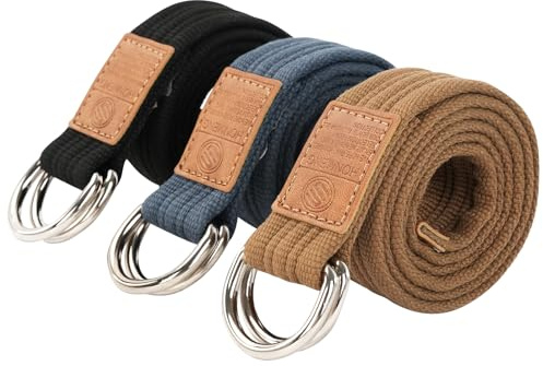 3 Pack Leinwand Web Gürtel für Herren und Damen, Verstellbarer Stoffgürtel Arbeitsgürte, Doppel-D-Ring aus Gurtband Golfgürtel, Unisex-Nylongürtel für Freizeit und Reisen im Freien (115 cm)