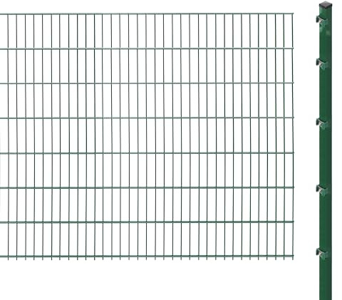 Doppelstabmattenzaun inkl. Pfosten zum Einbetonieren (Höhe: 143 cm, Länge: 2 m) | Doppelstabmatten in Grün | UV- und witterungsbeständig