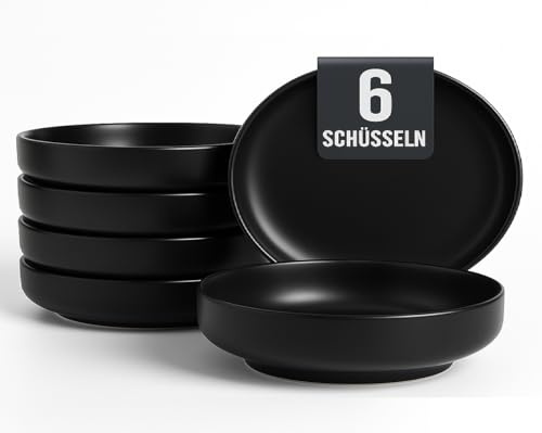 Kadum Schwarze Keramikteller – Verschiedene Größen & Sets | Matt glasiert, Spülmaschinen- & Mikrowellengeeignet | Frühstücksteller, Pastateller & Speiseteller (23 cm Pastateller)
