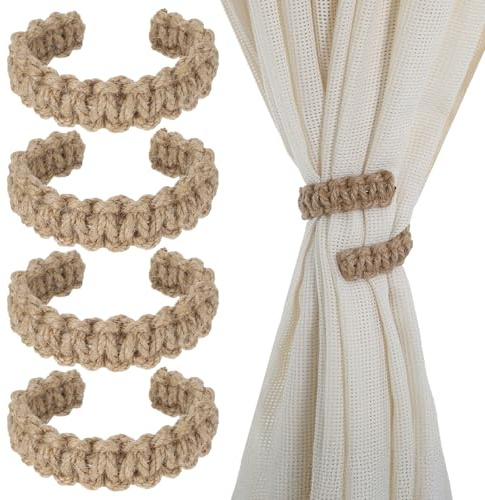 Classicseali Lot de 4 embrasses de rideaux bohème, style bohème, rustique, pour la maison, le bureau, la chambre à coucher, les fenêtres de chambre à coucher, élégantes embrasses pour décoration de la