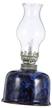 BESTYASH Vintage Petroleumlampe Aus Keramik Mit Glas Öllampenzylinder Nostalgische Heimdekoration Für Wohnzimmer Und Teestube Rustikale Öllampe Mit Brenner Und Vintage Laternenkamin