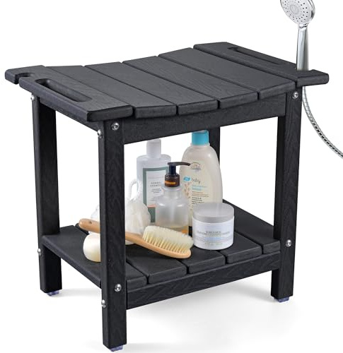LyriFine Duschhocker, 47 cm HDPE wasserdichter Duschstuhl für die Dusche | Badezimmer Hocker mit Duschkopfhalter, 160 kg Stabiler Duschhocker für ältere Menschen und Senioren zum Rasieren der Beine