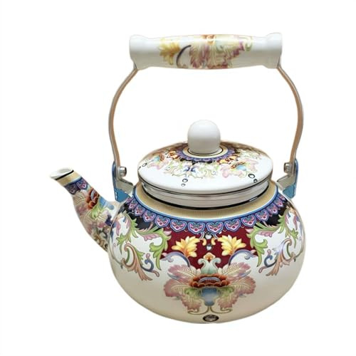 Tetera esmaltada vintage de porcelana esmaltada floral, tetera árabe marroquí esmaltada, tetera turca de agua caliente con asa fría para cocina/hogar/té de la tarde