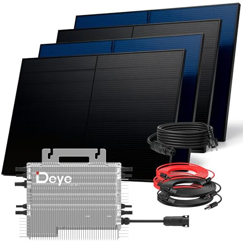SUNNIVA® 2000W Balkonkraftwerk BIFAZIAL FULLBLACK komplett Steckdose DEYE 2000 Watt Wechselrichter, Solaranlage Komplettset, 4x 500W N-Type Glas Bifacial Solarmodule, 5m Kabel, 4x 2.5m Solarkabel