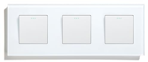 Conmutador Interruptor Pared Interruptor de luz pared mecánico doble botón, 1 unidad, vía, con marco vidrio, triple potencia, 250 V(Triple 1Gang White)