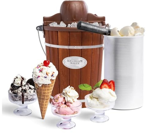 Máquina eléctrica de helado de 6 cuartos con diseño de madera vintage, máquina automática de postres congelados para uso doméstico