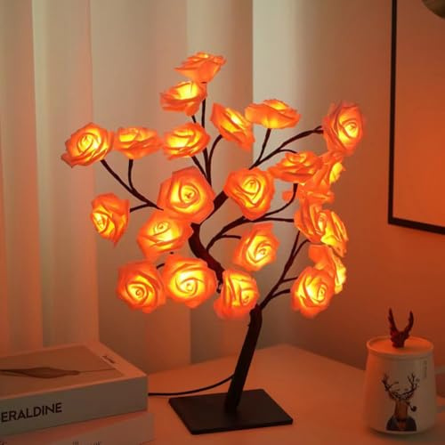 CutitiUU LED Rose Tree Table Lights Rose Flower Table Lamp,Roses Flower Tree Lamp,LED Desk Lamps Pink,USB Powered,for Mother's Father's Day Home Bedroom Valentines Christmas Day (Pink)
