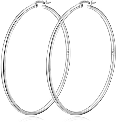 DORANA 2 mm Dünne Große Creolen für Damen Hypoallergen Creolen Silber 925 Nicht Anlaufend Hoop Ohrringe Leicht 20/30/40/50/60/70 mm