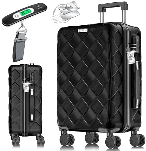 KESSER® Reisekoffer 55L Koffer Handgepäck ABS Hartschalenkoffer mit Zahlenschloss, Kofferwaage & Reisebrieftasche 360° Rollen | Rollkoffer für Business & Reise Trolley Black