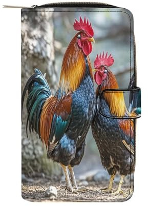 LZQPOEAS Portefeuille en cuir fin avec pince à billets en forme de poulet sous l'arbre pour homme et femme