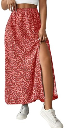 seiveini Jupe Femme Longue avec Fendue Jupes à Fleurs Été Trapèze | Boho, Skirts, Fluide, Chic, Élégant, A-ligne, Plage, Décontracté