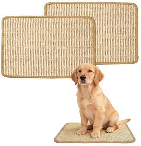 HXXWEUS Lot de 2 Tapis À Gratter pour Lapin, 60 X 40 Cm, Tapis en Sisal, Tapis de Cage pour Animaux de Compagnie, Tapis À Griffer, Respirant, Autocollant, Beige, Tapis de Cage pour Lapin, pour Mâcher