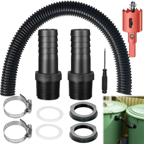 Regentonnen Verbindungsset,Regentonnen Anschluss Set,Regentonnen Verbinder,Mit 50CM Schlauch,überlauf Regentonne,Regentonnendurchführung,Zum Verbinden Regentonne, Wassertank und Zisterne