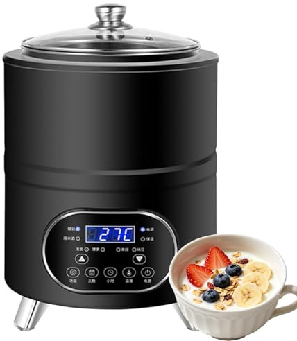 KRYANFEN Macchina Yogurt Yogurtiera 12L con Contenitore in Acciaio Inox 304 e 6 modalità Preimpostate per Yogurt Greco e Cibi Probiotici per Gli Amanti della Cucina Black-8L