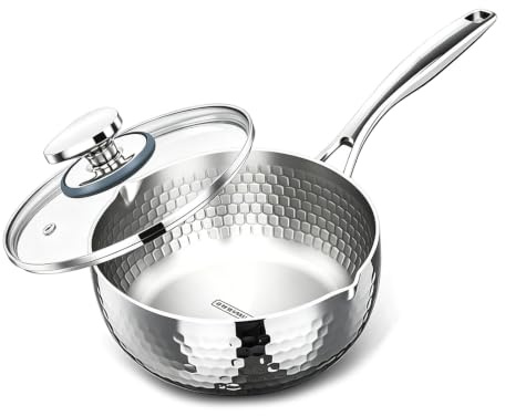 Casserole En Titane Pur Avec Couvercle, 4 Pintes (environ 3,8 L), Revêtement Antiadhésif Martelé, Idéale Pour Une Cuisine Familiale Saine, Avec Deux Becs Verseurs Pour Les Soupes Et Les Sauces,