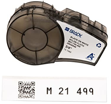 Brady Cinta de Tela de Nailon para Impresoras de Etiquetas M211 y M210 - Etiquetas Adhesivas de Nailon - Etiquetas Impermeable - Negro sobre Blanco (19.05mm x 4.88m) - M21-750-499