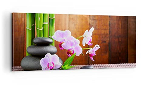 Panorama Bilder auf Leinwand 100x40cm Leinwandbild Bambus Dekoration Blume Orchidee Groß Wanddeko Bild Schlafzimmer Wandbilder Dekoration Wohnzimmer Wall Decor Canvas Wand Kunstdruck Art AB100x40-2167