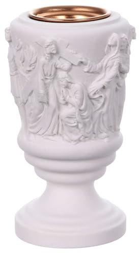Holyart Vase funéraire à Fleurs Christ avec Croix marbre synthétique