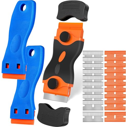 Gebildet 1pc Raschietto a Doppia Testa + 2pcs Raschietti in Plastica con 20 Lame - Raschietto per Piano Cottura in Ceramica/Raschietto per Pellicola per Auto/Raschietto per Vetro