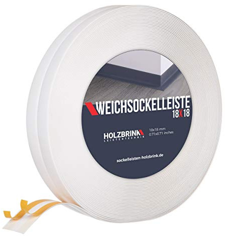 HOLZBRINK Weichsockelleiste selbstklebend PVC Weiß 18x18mm, 5 m | Küchenabschlussleiste Arbeitsplatte, Fensterleiste selbstklebend | Fensterabdichtung