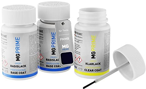 MG PRIME Autolack Lackstift Set für Tesla PMMB Pacific Blue Metallic Grundlack Basislack Klarlack je 50ml