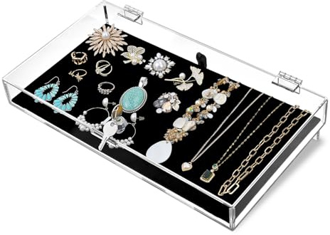 MOOCA Acrylic Rectangular Marketing Holder Locking Security Showcase Safe Box Display Tray Perfect for Watches Jewelry Col...