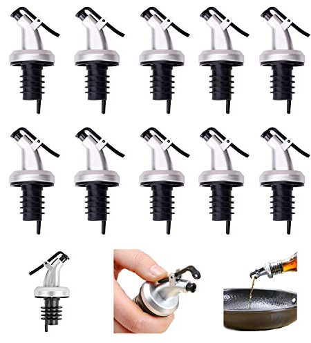 Cystarry 10 PCS Oil Pour Spouts, Olive Oil Vinegar Wine Dispenser with Leak-Proof Cap,Oil Bottle Stopper for Kitchen and Bar