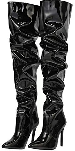 Etebella Damen Lack Overknee Stiefel Sexy Stiletto High Heels Spitze Oberschenkel Stiefel Thigh High Slouch Boots Party Schuhe (Schwarz,42)
