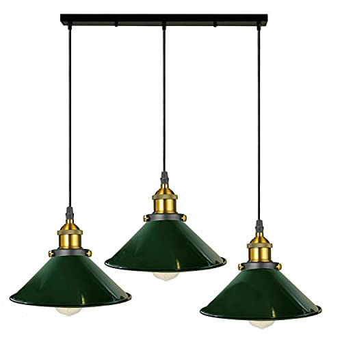 LEDSone Industrial 3-Light E27 Pendant Lighting Adjustable Metal Hanging Lamp Ceiling Lamp Hanging Light Fixtures Green Pendant Lights for Kitchen Island Dining Room Barn.