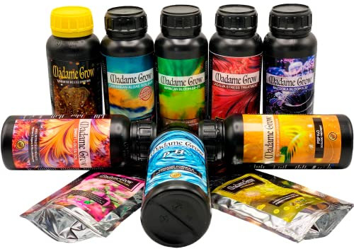 MADAME GROW - Engrais Organique - Culture en Intérieur - Croissance, Floraison, Protection, Contrôle du pH - PLATINE 500 - (8x500ml+50gr+30gr)