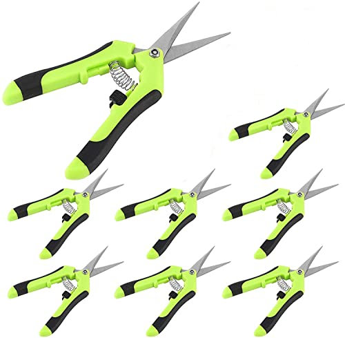 HAKZEON 8 PCS 6.5 Inch Bud Trimming Scissors, Professional Stainless Steel Gardening Pruning Shears, Gardening Hand Pruners for Easy Pruning Garden Tree Pot Plant Flowers