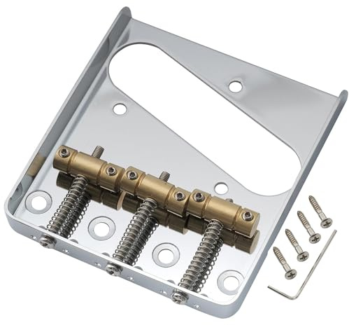 Musiclily Pro 54mm Vintage Telecaster Bridge with Barrel Brass 3-Saddle for Squier and Import Tele Style Electric Guitar, Chrome
