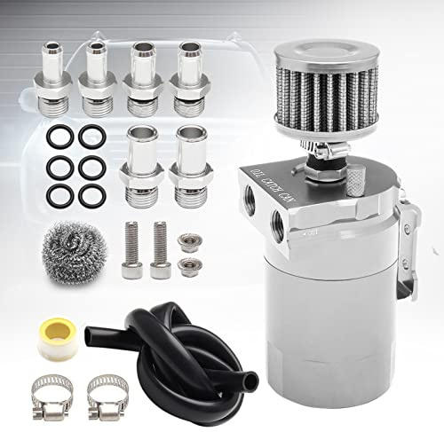 Htostar Racing Thick Shell Baffled Oil Catch Can Coolant Fuel Catch Can Reservoir Kit with Breather - Silver